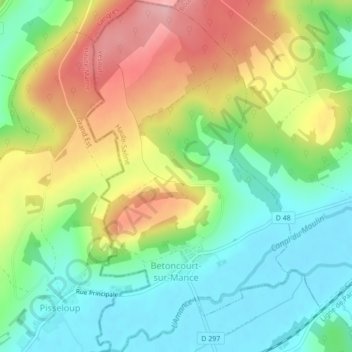 Mapa topográfico Betoncourt-sur-Mance, altitude, relevo