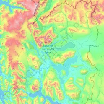 Mapa topográfico Torres del Paine, altitude, relevo