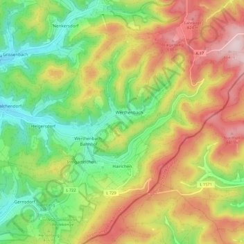 Mapa topográfico Hainchen, altitude, relevo