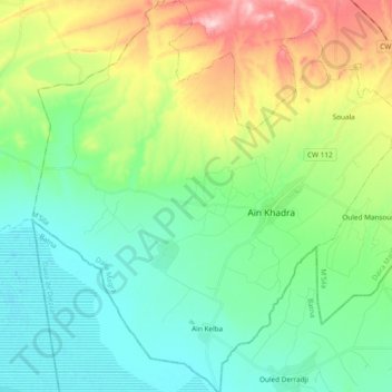 Mapa topográfico Aïn Khadra, altitude, relevo