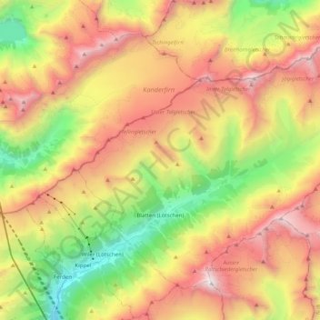 Mapa topográfico Blatten, altitude, relevo