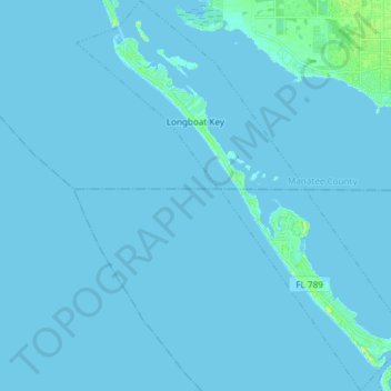 Mapa topográfico Longboat Key, altitude, relevo