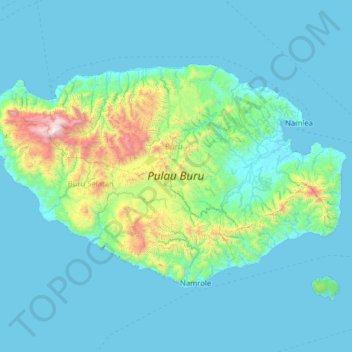 Mapa topográfico Buru Island, altitude, relevo