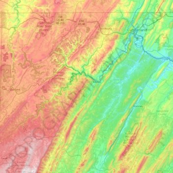 Mapa topográfico North Branch Potomac River, altitude, relevo