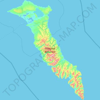 Mapa topográfico Isla de Bering, altitude, relevo