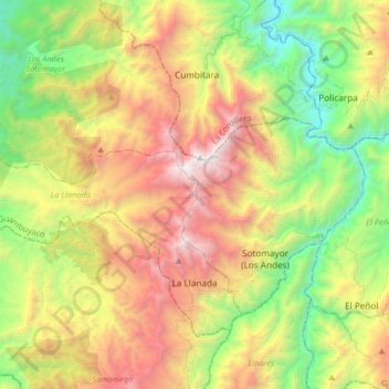 Mapa topográfico La Llanada, altitude, relevo
