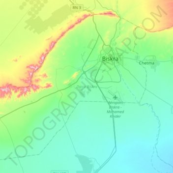 Mapa topográfico Daïra Biskra, altitude, relevo