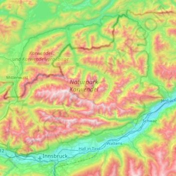Mapa topográfico Karwendel, altitude, relevo