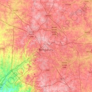 Mapa topográfico Bengaluru, altitude, relevo