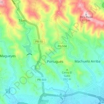 Mapa topográfico Portugués, altitude, relevo