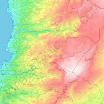 Mapa topográfico قضاء كسروان, altitude, relevo