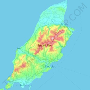Mapa topográfico Ilha de Man, altitude, relevo