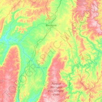 Mapa topográfico Bocaiuva, altitude, relevo