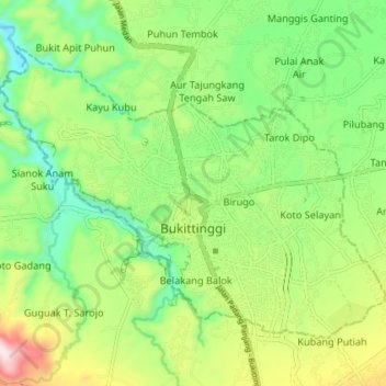Mapa topográfico Bukittinggi, altitude, relevo