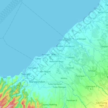 Mapa topográfico Naic, altitude, relevo