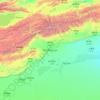 Mapa topográfico Aksu Prefecture, altitude, relevo