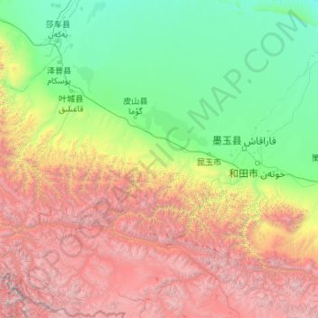 Mapa topográfico Pishan County, altitude, relevo