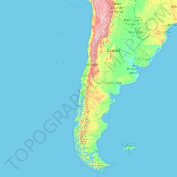 Mapa topográfico Chile, altitude, relevo