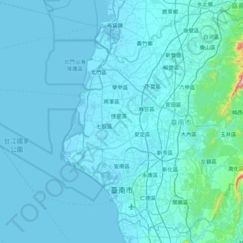 Mapa topográfico Tainan, altitude, relevo