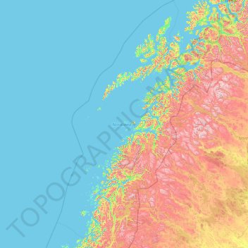Mapa topográfico Nordland, altitude, relevo