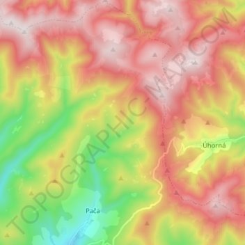 Mapa topográfico Pača, altitude, relevo