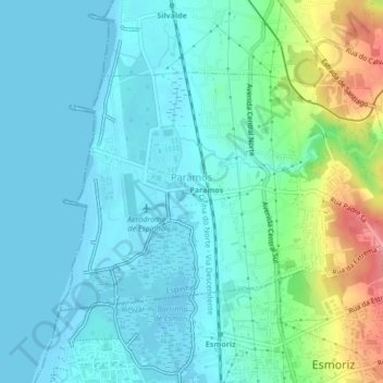 Mapa topográfico Paramos, altitude, relevo