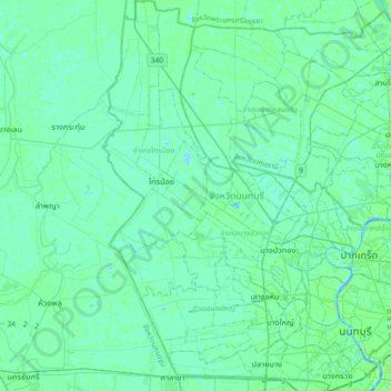 Mapa topográfico จังหวัดนนทบุรี, altitude, relevo