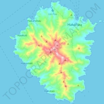 Mapa topográfico Ua Pou, altitude, relevo