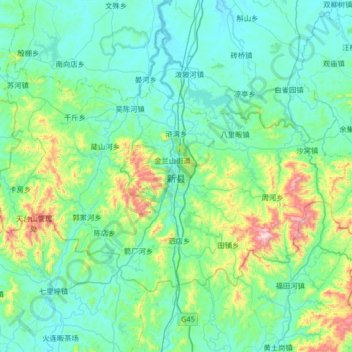 Mapa topográfico Xin County, altitude, relevo
