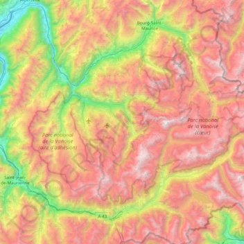 Mapa topográfico Massif de la Vanoise, altitude, relevo