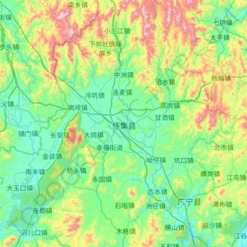 Mapa topográfico Huaiji County, altitude, relevo