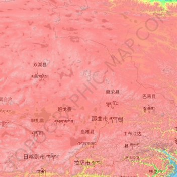 Mapa topográfico Lhasa, altitude, relevo
