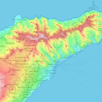 Mapa topográfico Santa Cruz de Tenerife, altitude, relevo