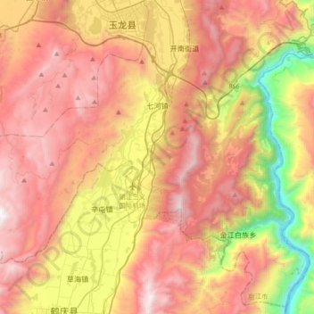 Mapa topográfico Qihe, altitude, relevo