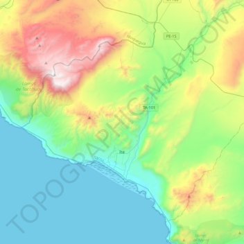Mapa topográfico Ite, altitude, relevo