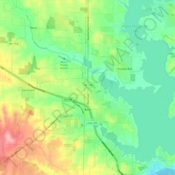 Mapa topográfico Azle, altitude, relevo