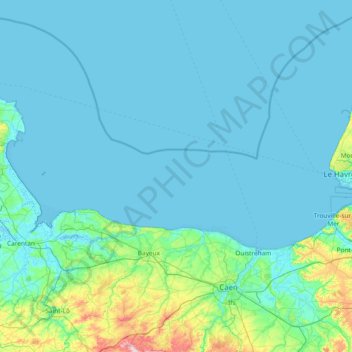 Mapa topográfico Baie de Seine, altitude, relevo