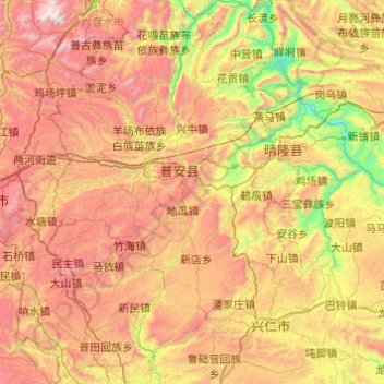 Mapa topográfico 普安县, altitude, relevo