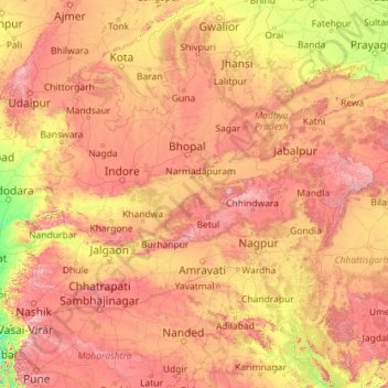 Mapa topográfico Narmada, altitude, relevo