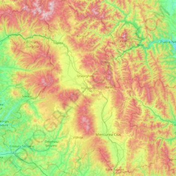 Mapa topográfico Harghita, altitude, relevo