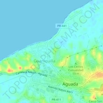 Mapa topográfico Guaniquilla, altitude, relevo