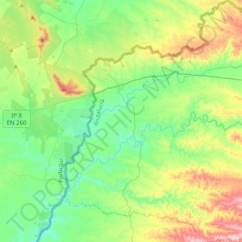 Mapa topográfico Rosal de la Frontera, altitude, relevo