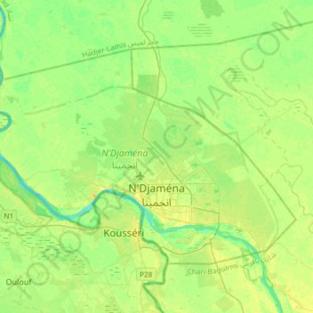 Mapa topográfico N'Djamena, altitude, relevo