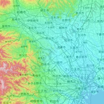 Mapa topográfico Präfektur Saitama, altitude, relevo