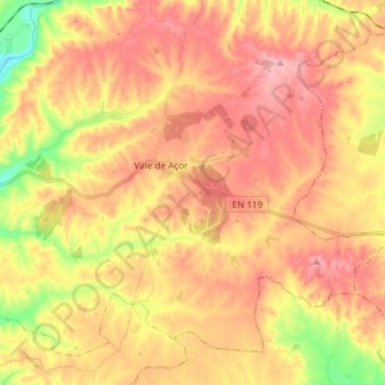 Mapa topográfico Vale de Açor, altitude, relevo
