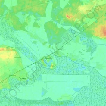 Mapa topográfico Городищенский сельский Совет, altitude, relevo