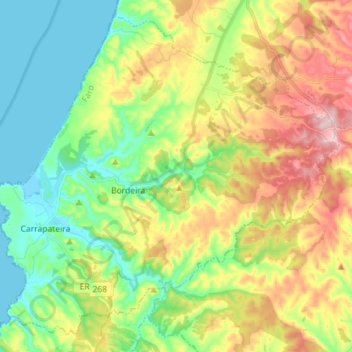 Mapa topográfico Bordeira, altitude, relevo