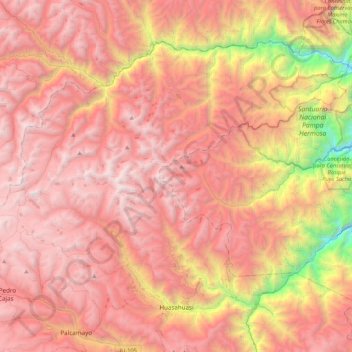 Mapa topográfico Huasahuasi, altitude, relevo