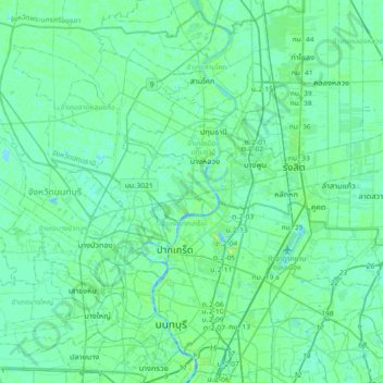 Mapa topográfico นนทบุรี, altitude, relevo