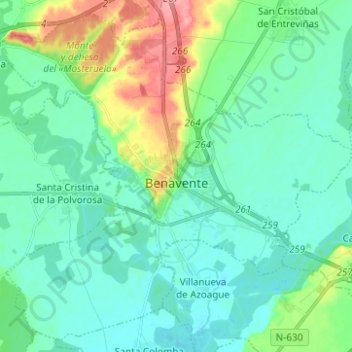 Mapa topográfico Benavente, altitude, relevo